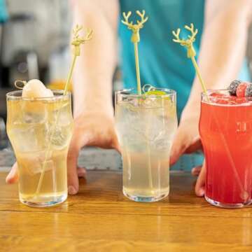 Mewuthede Swizzle Sticks,5 Pcs Stainless Steel Reusable Deer Head Shape Cocktail Stirrer Coffee Beverage Stir Sticks for Cocktail, Whiskey, Hot Cocoa, Creamer (Gold)