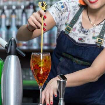 Mewuthede Swizzle Sticks,5 Pcs Stainless Steel Reusable Deer Head Shape Cocktail Stirrer Coffee Beverage Stir Sticks for Cocktail, Whiskey, Hot Cocoa, Creamer (Gold)