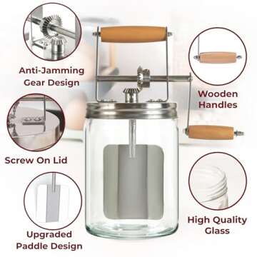 Dazey Butter Churn - Hand Crank Butter Churner- Manual Butter Maker- Beech Wood BUTTER PADDLES INCLUDED. Create Delicious Homemade Butter With Your Own Hand Crank Dazey Butter Churner (Turn N Churn)