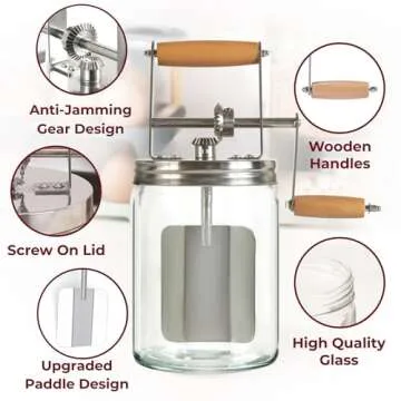 Dazey Butter Churn - Hand Crank Butter Churner- Manual Butter Maker- Beech Wood BUTTER PADDLES INCLUDED. Create Delicious Homemade Butter With Your Own Hand Crank Dazey Butter Churner (Turn N Churn)