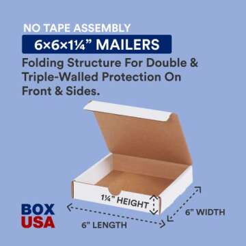 BOX USA Small Shipping Boxes 6"L x 6"W x 1.25"H, 50-Pack | Cardboard Box Crush-Proof Carton for Mail...