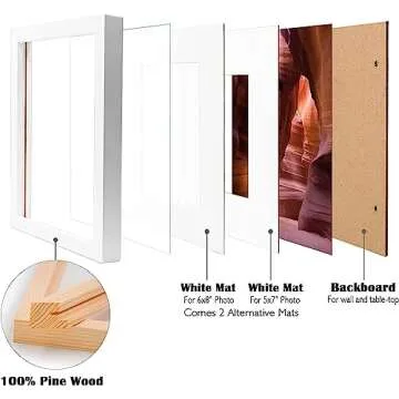 Egofine 9x12 Picture Frames Set of 4, Made of Solid Wood Covered by Plexiglass 5x7 and 6x8 with Mat or 9x12 whitout Mat, for Table Top Display and Wall Mounting Photo Frame White