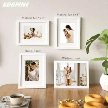 Egofine 9x12 Picture Frames Set of 4, Made of Solid Wood Covered by Plexiglass 5x7 and 6x8 with Mat or 9x12 whitout Mat, for Table Top Display and Wall Mounting Photo Frame White