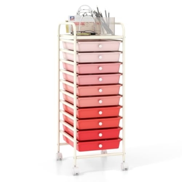 COSTWAY 10-Drawer Rolling Storage Cart, Utility Mobile Trolley with Removable Drawers & Universal Ca...