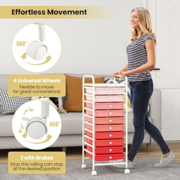 Versatile COSTWAY 10-Drawer Rolling Storage Cart