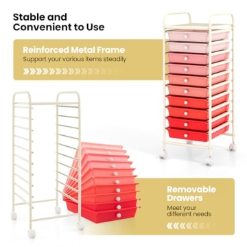 Versatile COSTWAY 10-Drawer Rolling Storage Cart