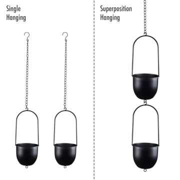 HemePaha Metal Hanging Planters, Set of 2 Black Oval Plant Hangers with 6 inch Flower Pots, Modern W...