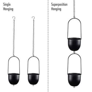 HemePaha Metal Hanging Planters, Set of 2 Black Oval Plant Hangers with 6 inch Flower Pots, Modern W...