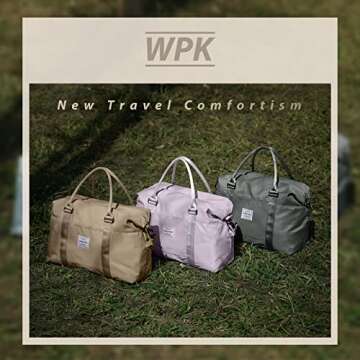 Travel Duffel Bags for Women Mens Waterproof Weekender Carry on Bag Sports Gym Bag Travel Tote Bags with Wet Pocket Overnight Bag Workout Duffel Bags with Trolley Sleeve Khaki