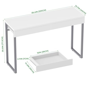 GreenForest Glossy White Vanity Desk with Storage 39 Inch