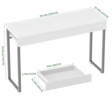 GreenForest Glossy White Vanity Desk with Storage 39 Inch