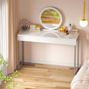 GreenForest Glossy White Vanity Desk with Storage 39 Inch