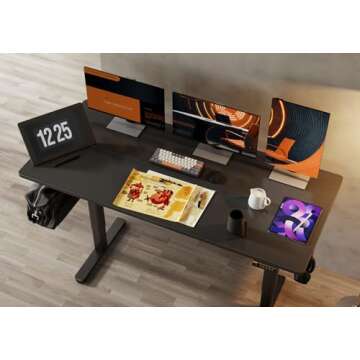 Claiks Electric Standing Desk, Adjustable Height Stand up Desk, 63x24 Inches Sit Stand Home Office Desk with Splice Board, Black Frame/Black Top