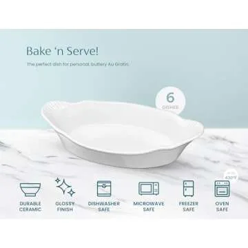 Kook Au Gratin Baking Dishes Set of 6 - Elegant & Functional