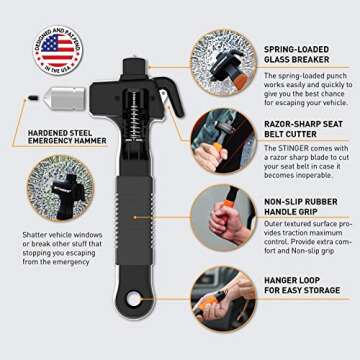 Stinger Super Duty Car Emergency Escape Tool, Hardened Carbon Steel Vehicle Safety Hammer, Spring Lo...