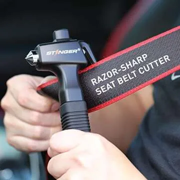 Stinger Super Duty Car Emergency Escape Tool, Hardened Carbon Steel Vehicle Safety Hammer, Spring Loaded Window Breaker, Razor Sharp Seat Belt Cutter, Auto Accident Life-Saving Rescue Tool (Black)