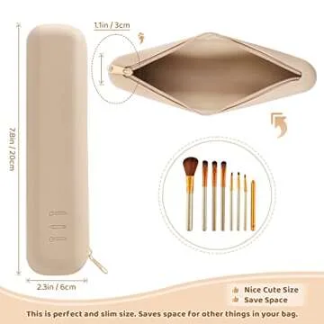 GOLIKEE Travel Makeup Brush Holder, Silicon Cosmetic Brush Bag Case with Zipper, Brushes No Fall Out, Soft and Portable Make Up Pouch Organizer for Travel