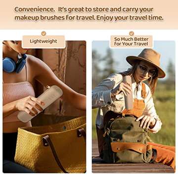 GOLIKEE Travel Makeup Brush Holder, Silicon Cosmetic Brush Bag Case with Zipper, Brushes No Fall Out, Soft and Portable Make Up Pouch Organizer for Travel