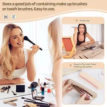 GOLIKEE Travel Makeup Brush Holder, Silicon Cosmetic Brush Bag Case with Zipper, Brushes No Fall Out, Soft and Portable Make Up Pouch Organizer for Travel