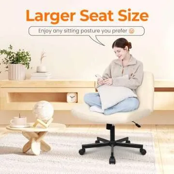 NEO CHAIR Criss Cross Chair with Wheels Armless Cross Legged Office Desk Wide Comfy Vanity Makeup Chair Adjustable Swivel Computer Task for Home Office Fabric (Beige)