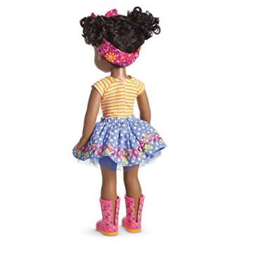 American Girl WellieWishers Kendall 14.5-inch Doll with Deep Brown Eyes, Curly Black Hair, Pink Sparkle Stretch Leotard, Periwinkle Glitter Mesh Skirt, Ages 4+