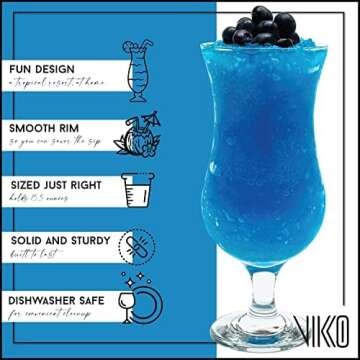 Vikko Hurricane Glasses, Set of 4 Pina Colada Glasses, 13.25 Ounce Cocktails Glasses Set, Durable Di...