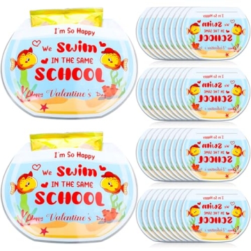 Saypacck 36 Pcs Valentine's Day School of Fish Cards Set - Adorable Goldfish Snack Cards for Kids' P...