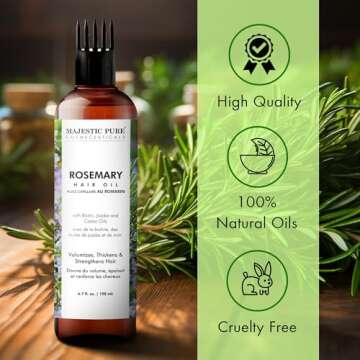 Majestic Pure 100% Pure Rosemary Oil with Biotin for Hair Care, Strengthening, Nourishing, and Volumizing Formula with Jojoba Oil and Castor Oil - Non GMO Verified, 198 ml