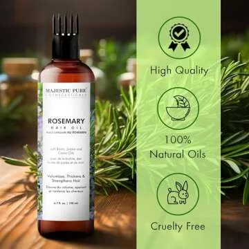 Majestic Pure 100% Pure Rosemary Oil with Biotin for Hair Care, Strengthening, Nourishing, and Volumizing Formula with Jojoba Oil and Castor Oil - Non GMO Verified, 198 ml