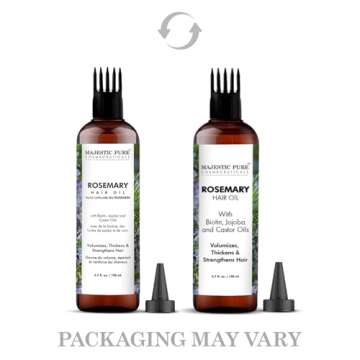 Majestic Pure 100% Pure Rosemary Oil with Biotin for Hair Care, Strengthening, Nourishing, and Volumizing Formula with Jojoba Oil and Castor Oil - Non GMO Verified, 198 ml