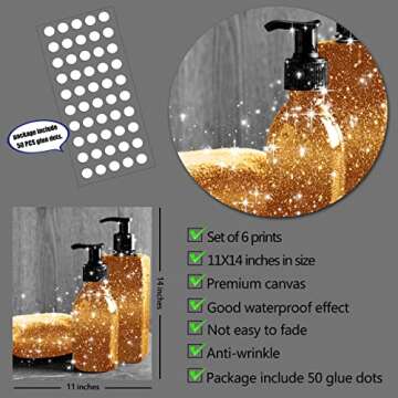 Luodroduo Wall Art Set of 6 Black and White Glam Posters, 11x14 Unframed, Bathroom Wall Decor, Moder...