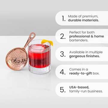 A Bar Above Professional Bartender Julep Strainer for Cocktail Drinks, 304 Antique Copper Strainer, ...