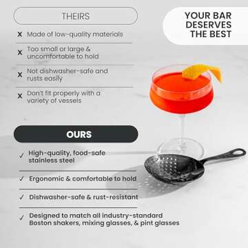 A Bar Above Professional Bartender Julep Strainer for Cocktail Drinks, 304 Antique Copper Strainer, Home Bar and Professional Bartenders, Great Strainer for Cocktail Shakers and Mixing Glasses