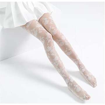 Sahabowi Women Pantyhose, Sheer High Waist Tights, Control Top Stockings, Super Elasticity&Thin (HLW2021041132skin, Rose white net, 1ps)