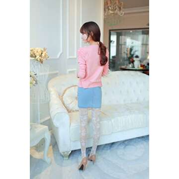 Sahabowi Women Pantyhose, Sheer High Waist Tights, Control Top Stockings, Super Elasticity&Thin (HLW2021041132skin, Rose white net, 1ps)