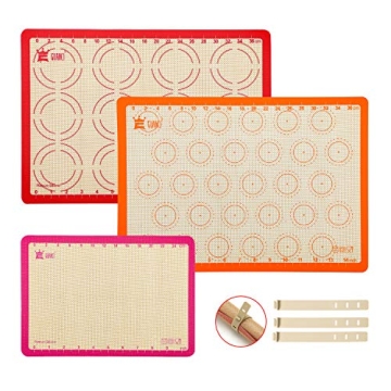 3-Piece Silicone Baking Mat Set,GUANCI 2-Rolling Macaron Baking Mat(16-1/2"x11-5/8")&1- Reusable Bak...