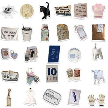 ZJSXINDI Stickers Aesthetic Waterproof Laptop Stickers Decals 57 Pcs for Water Bottle Laptop Computer Skateboard Bumper,Aesthetic Vsco Vinyl Stickers for Kids Teens Girls (Khaki)