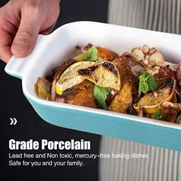 Inmorven Baking Dish, Casserole Dish Rectangular Porcelain Bakeware Set, Ceramic Lasagna Pans Set of 3 for Cooking, Cake Dinner, Kitchen, Banquet and Daily Use, 10.6" x 7.9"(Turquoise)