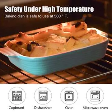 Inmorven Baking Dish, Casserole Dish Rectangular Porcelain Bakeware Set, Ceramic Lasagna Pans Set of 3 for Cooking, Cake Dinner, Kitchen, Banquet and Daily Use, 10.6" x 7.9"(Turquoise)