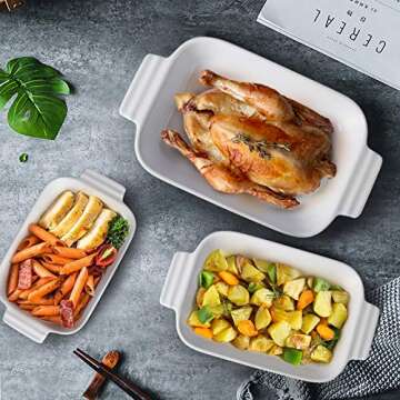 Inmorven Baking Dish, Casserole Dish Rectangular Porcelain Bakeware Set, Ceramic Lasagna Pans Set of 3 for Cooking, Cake Dinner, Kitchen, Banquet and Daily Use, 10.6" x 7.9"(Turquoise)