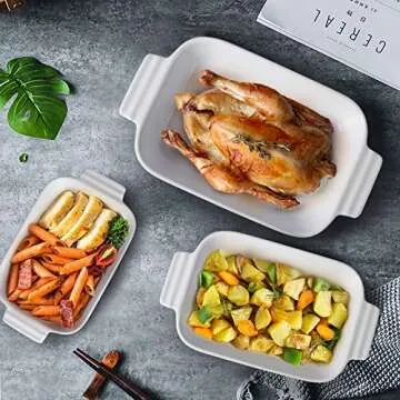 Inmorven Baking Dish, Casserole Dish Rectangular Porcelain Bakeware Set, Ceramic Lasagna Pans Set of 3 for Cooking, Cake Dinner, Kitchen, Banquet and Daily Use, 10.6" x 7.9"(Turquoise)