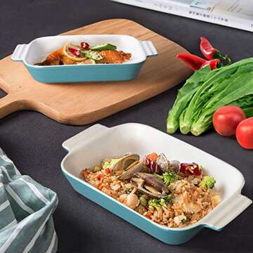 Inmorven Baking Dish, Casserole Dish Rectangular Porcelain Bakeware Set, Ceramic Lasagna Pans Set of 3 for Cooking, Cake Dinner, Kitchen, Banquet and Daily Use, 10.6" x 7.9"(Turquoise)