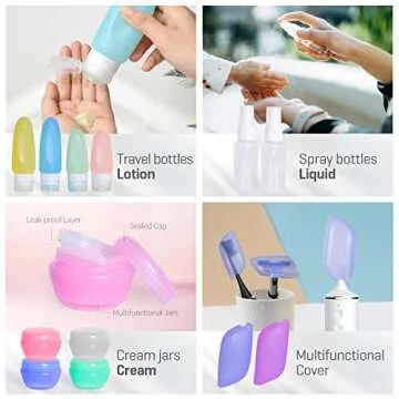 KIKOMO 17 Pcs Silicone Travel Bottles for Toiletries, TSA Approved Leak Proof Travel Containers Squeezable Travel Accessories for Shampoo Conditioner Lotion
