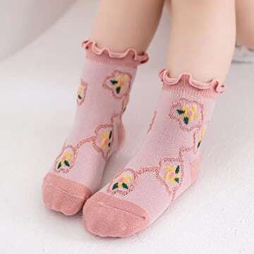 AMIYAN Baby Girl Ruffle Socks Baby Lace Socks Toddler Ruffle Socks Fruit Print Thin Socks (fungus, L)