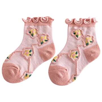 AMIYAN Baby Girl Ruffle Socks Baby Lace Socks Toddler Ruffle Socks Fruit Print Thin Socks (fungus, L)