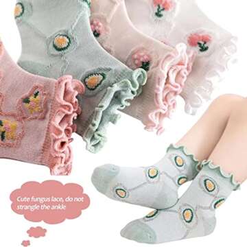 AMIYAN Baby Girl Ruffle Socks Baby Lace Socks Toddler Ruffle Socks Fruit Print Thin Socks (fungus, L)