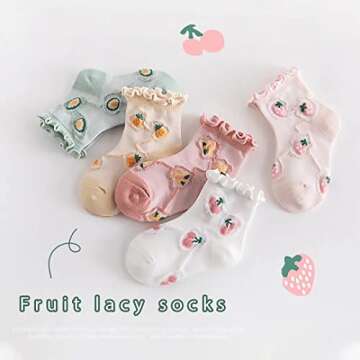 AMIYAN Baby Girl Ruffle Socks Baby Lace Socks Toddler Ruffle Socks Fruit Print Thin Socks (fungus, L)