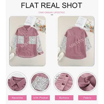 SHEWIN Women's Corduroy Button Down Shacket - Versatile Style