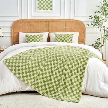 FY FIBER HOUSE Checkered Flannel Fleece Throw Blanket Soft Cozy Checkerboard Grid Print Chessboard G...