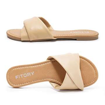 FITORY Women's Flat Sandals Fashion Slides With Soft Leather Slippers for Summer Size 7